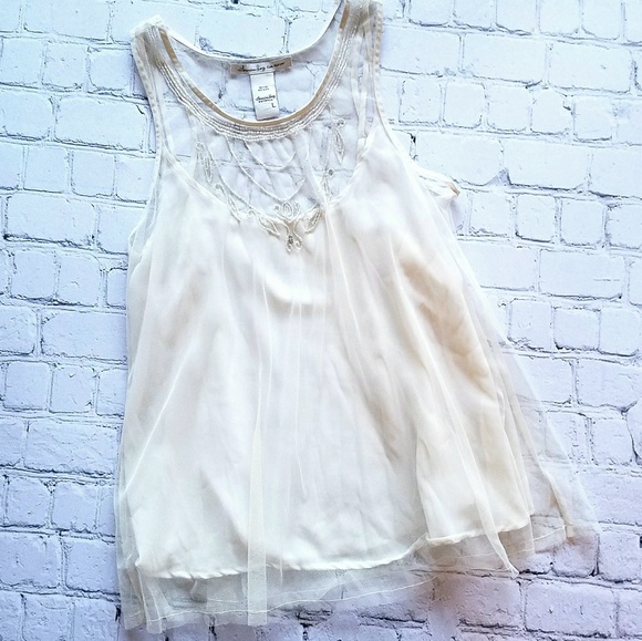American Rag Cie Sheer Embellished Cream Tank Sz L - Picture 4 of 8